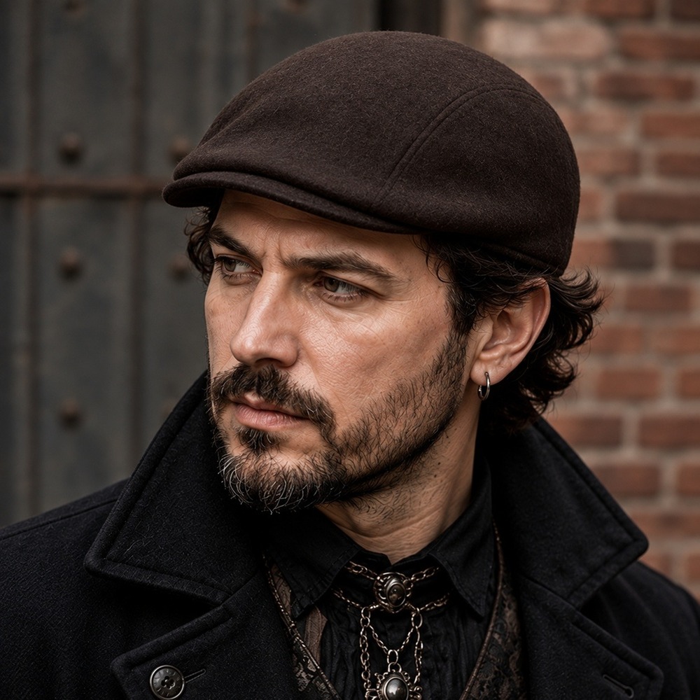 Cheveux Wool Flat Cap Mens L/XL Dark Academia Brown Seamless Molded Ivy Hat